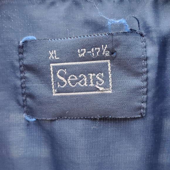 Sear's Vintage long sleeve Acrylic plaid men's button shirt. 17-17.5. Burg/Blue. - Picture 6 of 16